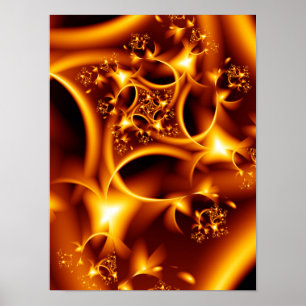 Glühende Bernstein- und Gold-Flüssigkeits-Feuer-Fr Poster