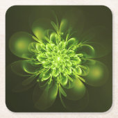 Glühende Blume Fraktal Glitzern Grün Rechteckiger Pappuntersetzer (Vorderseite)