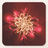 Glühende Blume Fraktal Glitzern Rot Rechteckiger Pappuntersetzer (Vorderseite)