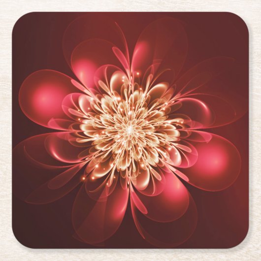 Glühende Blume Fraktal Glitzern Rot Rechteckiger Pappuntersetzer (Vorderseite)