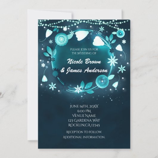 Glühende Blume Night Whimsical Garden Hochzeit Einladung (Vorderseite)