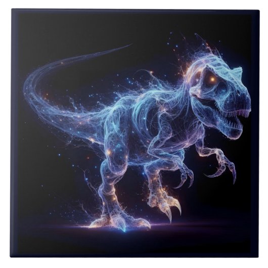 Glühende Dinosaurier Roaming in einem sternförmige Fliese (Vorderseite)