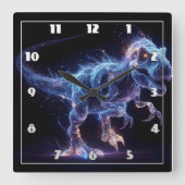 Glühende Dinosaurier Roaming in einem sternförmige Quadratische Wanduhr (Vorderseite)