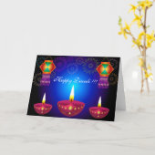 Glühende Diwali Lampen, Laternen u. Feuerwerke Karte (Gelbe Blume)