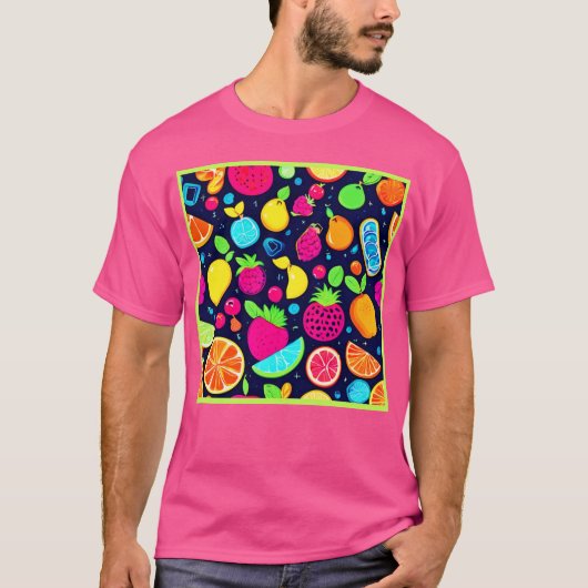 Glühende Frucht Mosaik Design T-Shirt (Vorderseite)