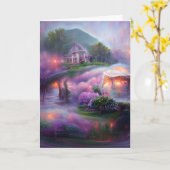 Glühende Gazebo Wispy Lila Wisteria am Teich Karte (Gelbe Blume)