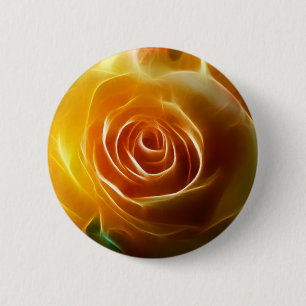 Glühende gelbe Rosen-Blüten-Fraktal-Blumen-Kunst Button