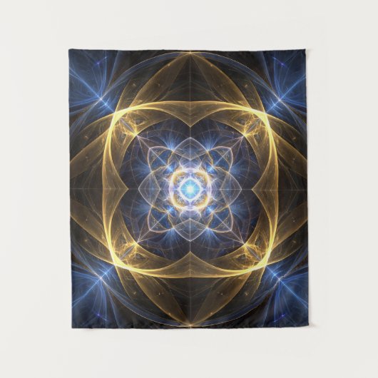Glühende Gold Blue Fraktal Energy Tapestry Wandteppich (Vorderseite)