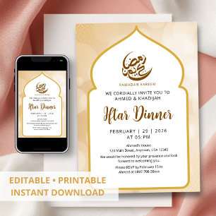 Glühende Gold-Bokeh-Ramadan-Iftar-Einladung Einladung