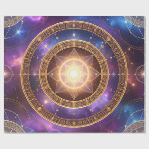 Glühende goldene kosmische Kartenverschenkung Geschenkpapier