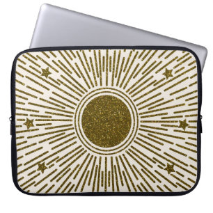 Glühende goldene Sonne, Vintage Strahlen. Laptopschutzhülle