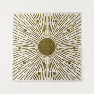 Glühende goldene Sonne, Vintage Strahlen. Wandteppich