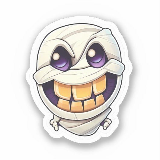 Glühende Grins: Lächelnde Halloween-Mummy-Sticker Aufkleber (Vorderseite)