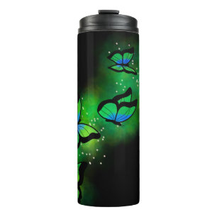 Glühende grüne Schmetterlinge Thermosbecher