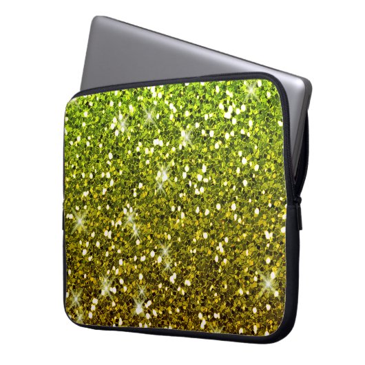 Glühende hellgrüne Glitzer Laptopschutzhülle (Vorderseite Links)