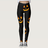 Glühende Jack-Lattern-Oberfläche auf schwarzem Hal Leggings (Vorderseite)