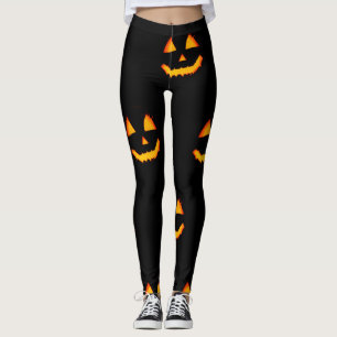 Glühende Jack-Lattern-Oberfläche auf schwarzem Hal Leggings