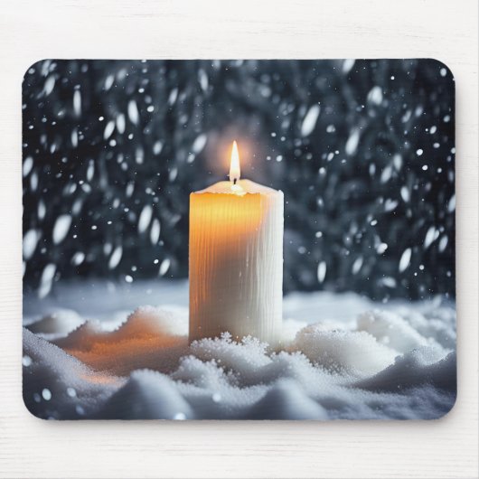 Glühende Kerze in Schneeflocken Mousepad (Vorne)