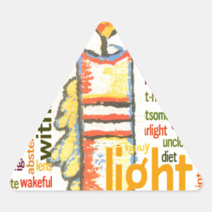 Glühende Kerze Licht Word Cloud Design Dreieckiger Aufkleber