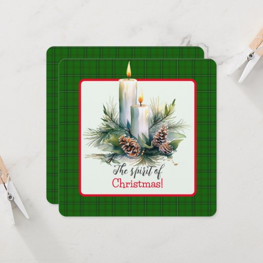 Glühende Kerzen in Kiefernzapfen eingefasst Karte (Vorderseite/Rückseite Beispiel)