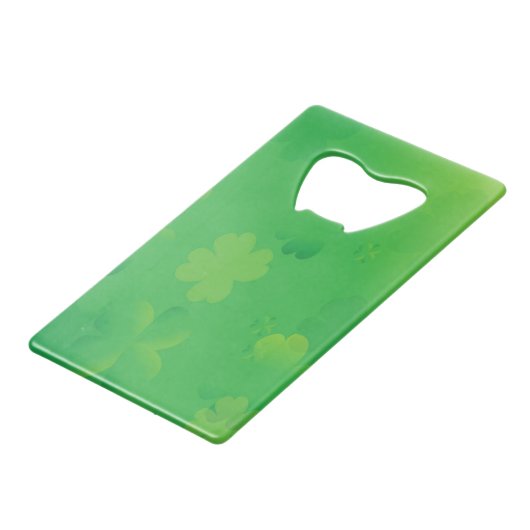 Glühende Kleeblätter Kreditkartenflaschenöffner (Rückseite Schrägansicht)