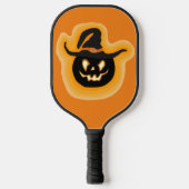 Glühende Kürbishexe auf Orange Pickleball Schläger (Vorderseite)
