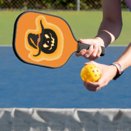 Glühende Kürbishexe auf Orange Pickleball Schläger