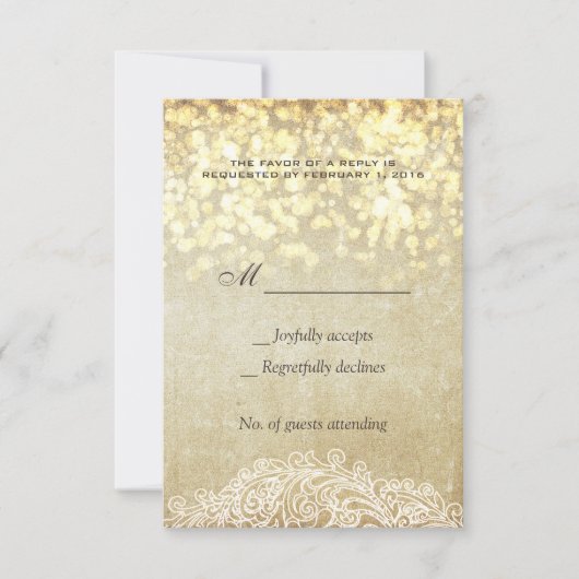 Glühende Lichter Burlap & Lace Country Chic RSVP Karte (Vorderseite)