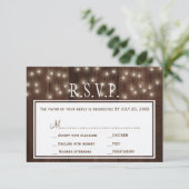 Glühende Lichter rustikale Scheunenholz Hochzeit R RSVP Karte (Stehend Vorderseite)