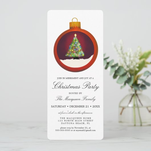 Glühende Lichter Tree Ornament Weihnachts-Party Einladung (Stehend Vorderseite)