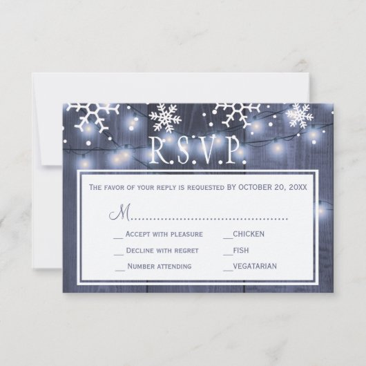 Glühende Lichter Winter Scheunenholz Hochzeit Rsvp (Vorderseite)