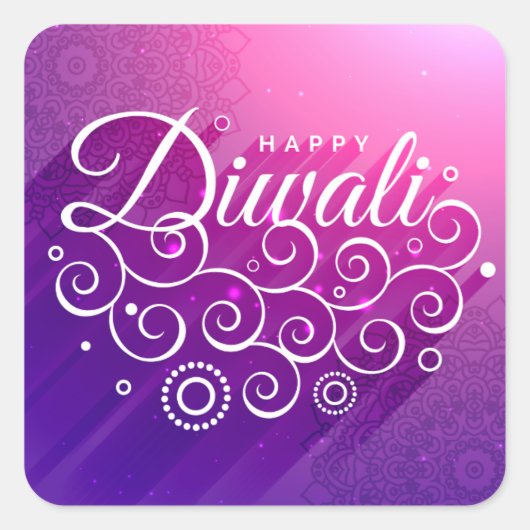 Glühende Lila blühend Ornament Happy Diwali Quadratischer Aufkleber (Vorderseite)