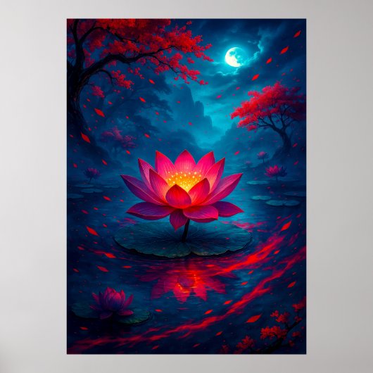 Glühende Lotus-Blume unter Moonlight Fantasy Poster (Vorne)