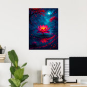 Glühende Lotus-Blume unter Moonlight Fantasy Poster (Heimbüro)