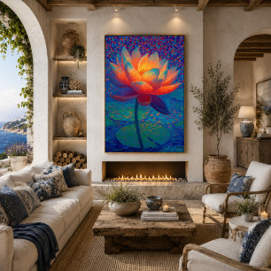 Glühende Lotusblumen-Pointillismus-Kunst Poster