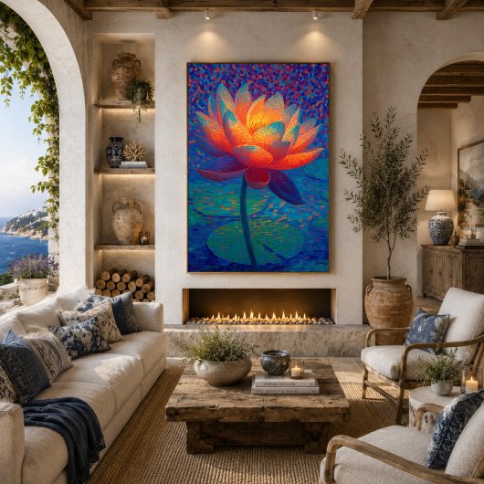 Glühende Lotusblumen-Pointillismus-Kunst Poster