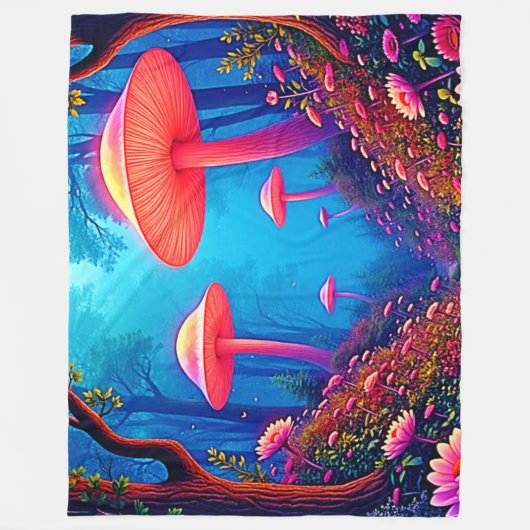 Glühende Mushroom-Magie Fleecedecke (Vorderseite)