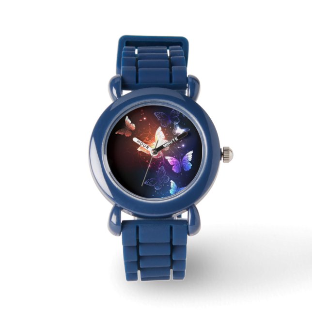 Glühende Nachtschmetterlinge Armbanduhr (Vorderseite)