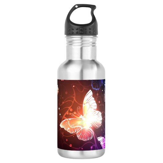 Glühende Nachtschmetterlinge Edelstahlflasche (Vorderseite)