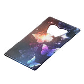 Glühende Nachtschmetterlinge Geldbeutel Flaschenöffner (Rückseite Schrägansicht)