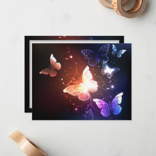 Glühende Nachtschmetterlinge Mitteilungskarte (Vorderseite/Rückseite Beispiel)