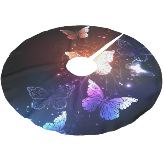 Glühende Nachtschmetterlinge Polyester Weihnachtsbaumdecke (Schrägansicht)