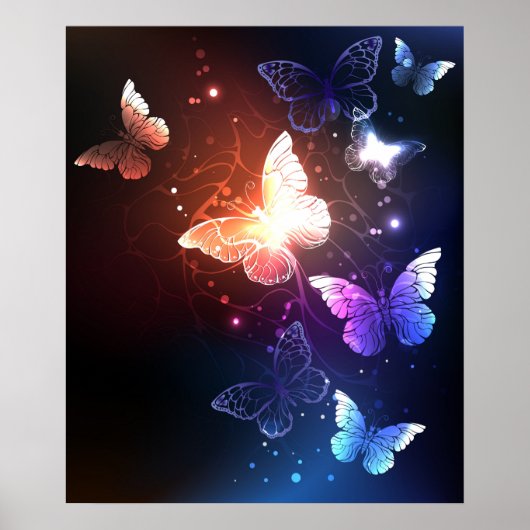 Glühende Nachtschmetterlinge Poster (Vorne)