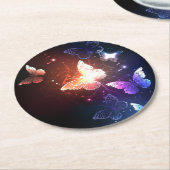 Glühende Nachtschmetterlinge Runder Pappuntersetzer (Angewinkelt)