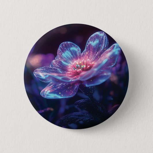 "Glühende Neon-Blume - Bezaubernde kosmische Flora Button (Vorderseite)