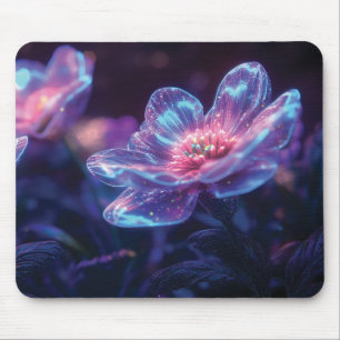 "Glühende Neon-Blume - Bezaubernde kosmische Flora Mousepad