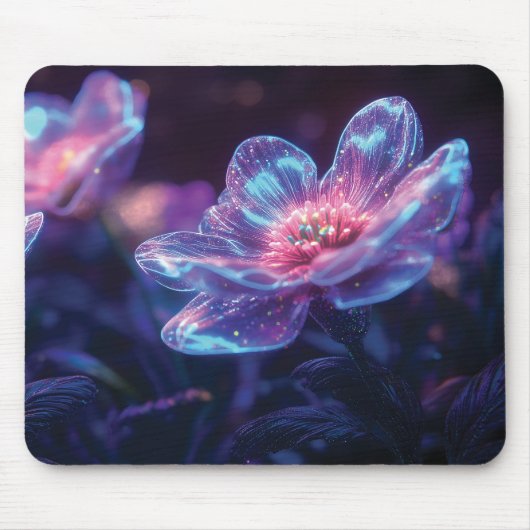 "Glühende Neon-Blume - Bezaubernde kosmische Flora Mousepad (Vorne)
