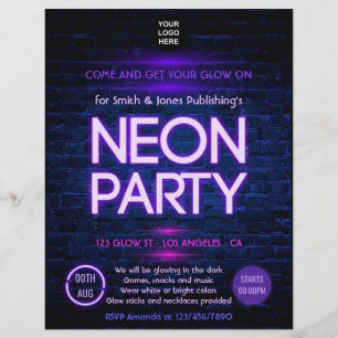 Glühende Neon-Einladung für Firmenfeiern im Dunkel Flyer