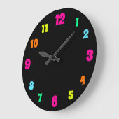 Glühende Neon farbige Zahlen auf schwarz Große Wanduhr (Winkel)