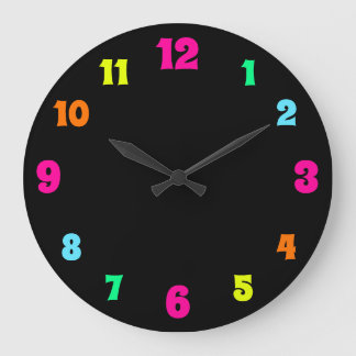 Glühende Neon farbige Zahlen auf schwarz Große Wanduhr